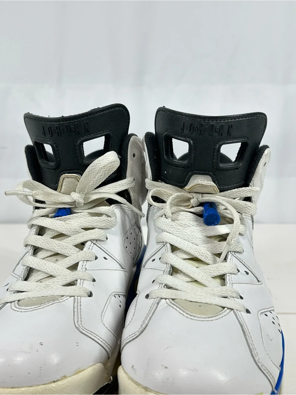 #371 Nike Air Jordan 6 Retro Shoes Mens Sz 9 White Sport Blue 384664-107